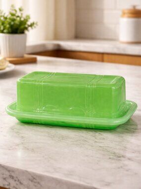 Vintage-Style Green Glass Butter Dish with Lid